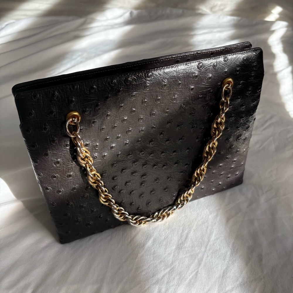 Black Ostrich Leather Purse Bag